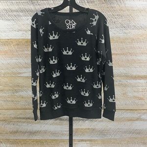 Ragland pullover with glitter crowns by chaser